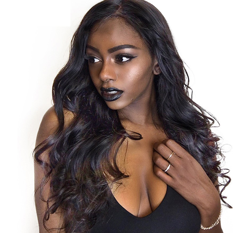 

top quality charming lady brazilian Hair African Ameri Simulation Human Hair Wigs Loose Wave Wig with middle part in stock, Black