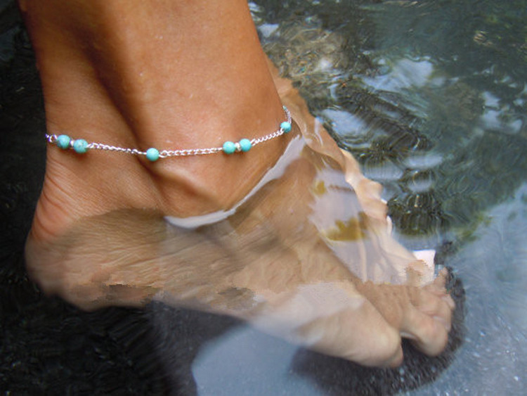 

Women Unique Nice Turquoise Beads Silver Chain Anklet Souvenir Ankle Bracelet Foot Jewelry Fast Free Shipping New Hot Selling Christmas Gift