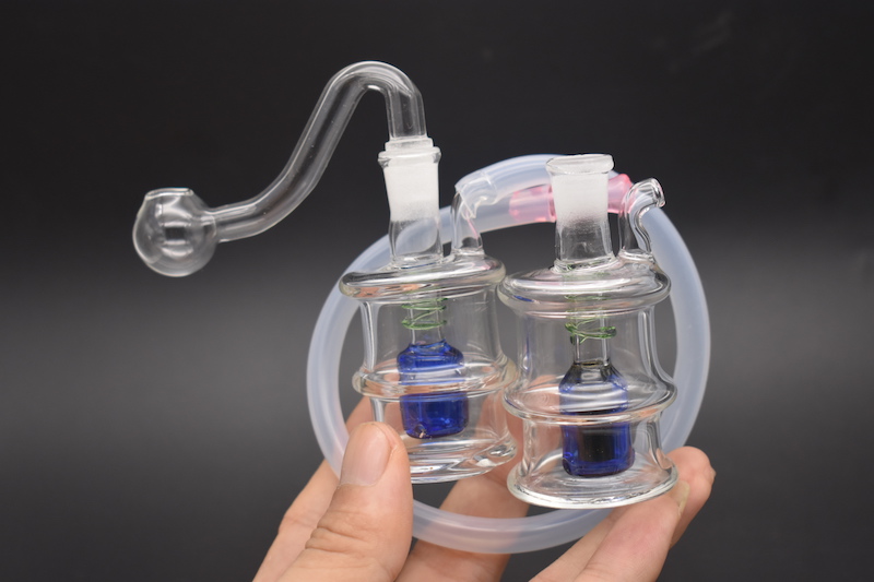 10mm mini Glass Bongs Spiral Recycler Water Pipe 10mm Joint Water Bong with Banger and hose-image-418854348