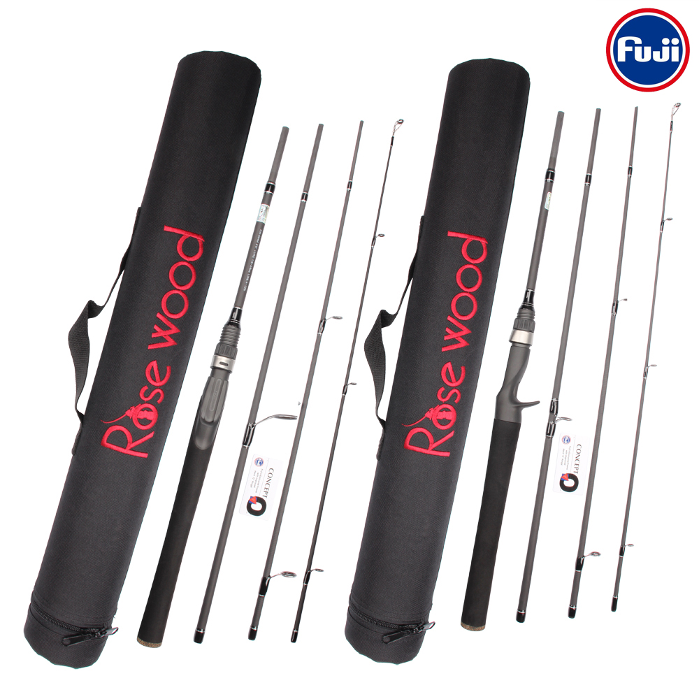 

Rosewood Fuji Fishing Rod 4 Pieces Travel Protable High Carbon Casting Spinning Rods Pole With Tube Fishing Tackle