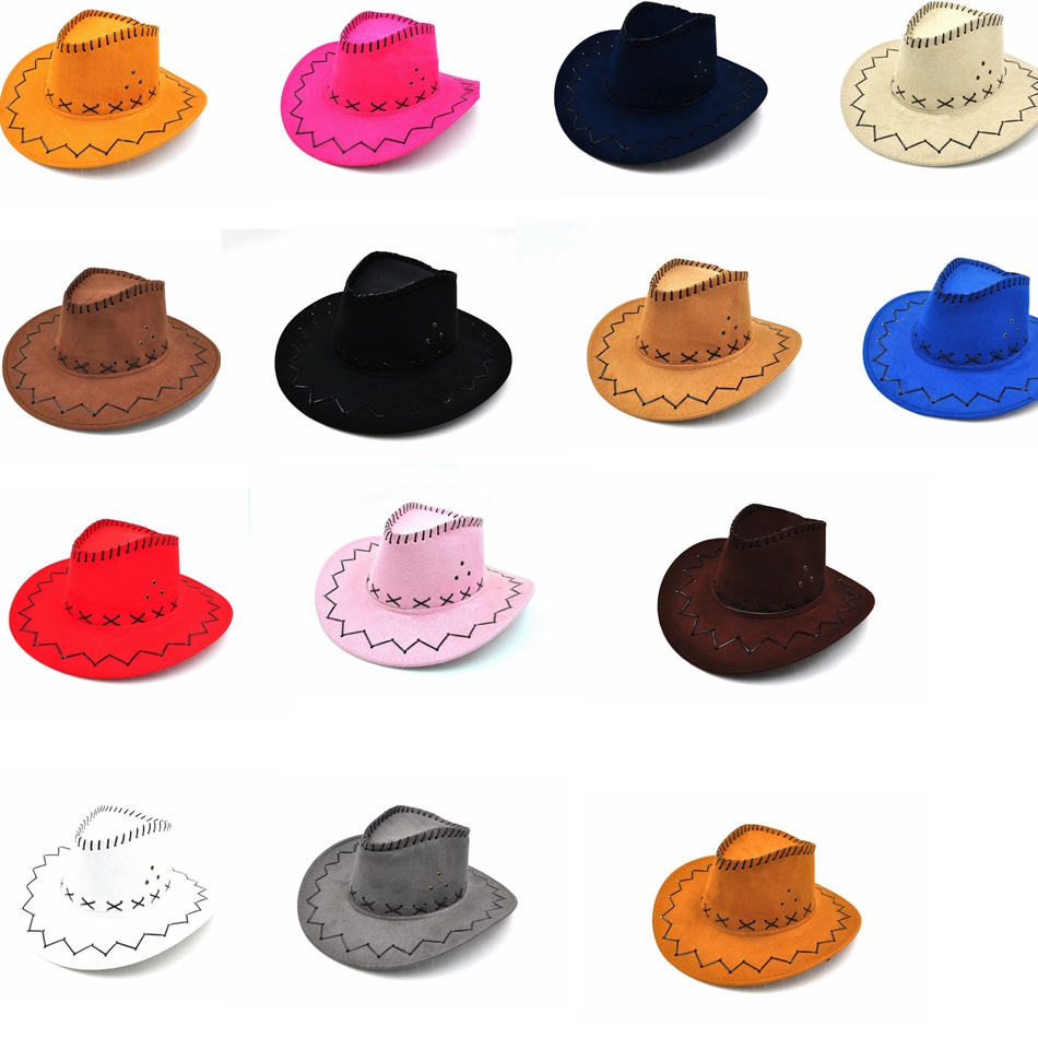 

14 colors Western Cowboy Hats Men Women Kids Brim Caps Retro Sun Visor Knight Hat Cowgirl Brim party Hats GGA965