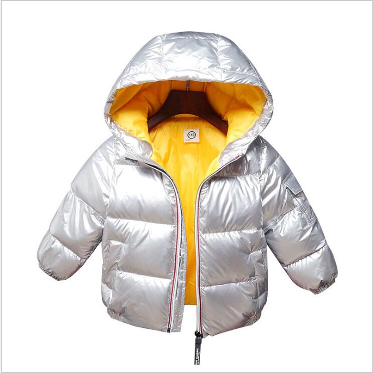 Hiver nouveaux vêtements de pain enfants veste en duvet pour les enfants et les petits garçons et les filles moyennes d'argent de l'espace extra