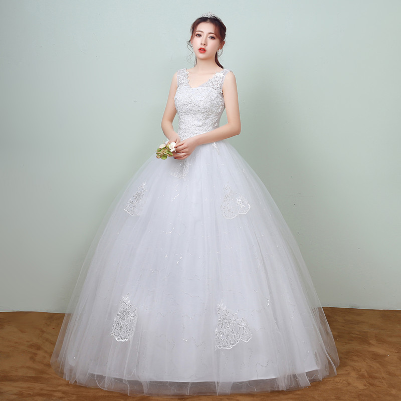 

Hot Sale Elegant Princess Lace Appliques Spring Smiple Wedding Dresses 2018 New Korean Style Bridal Gowns vestidos de noiva, White