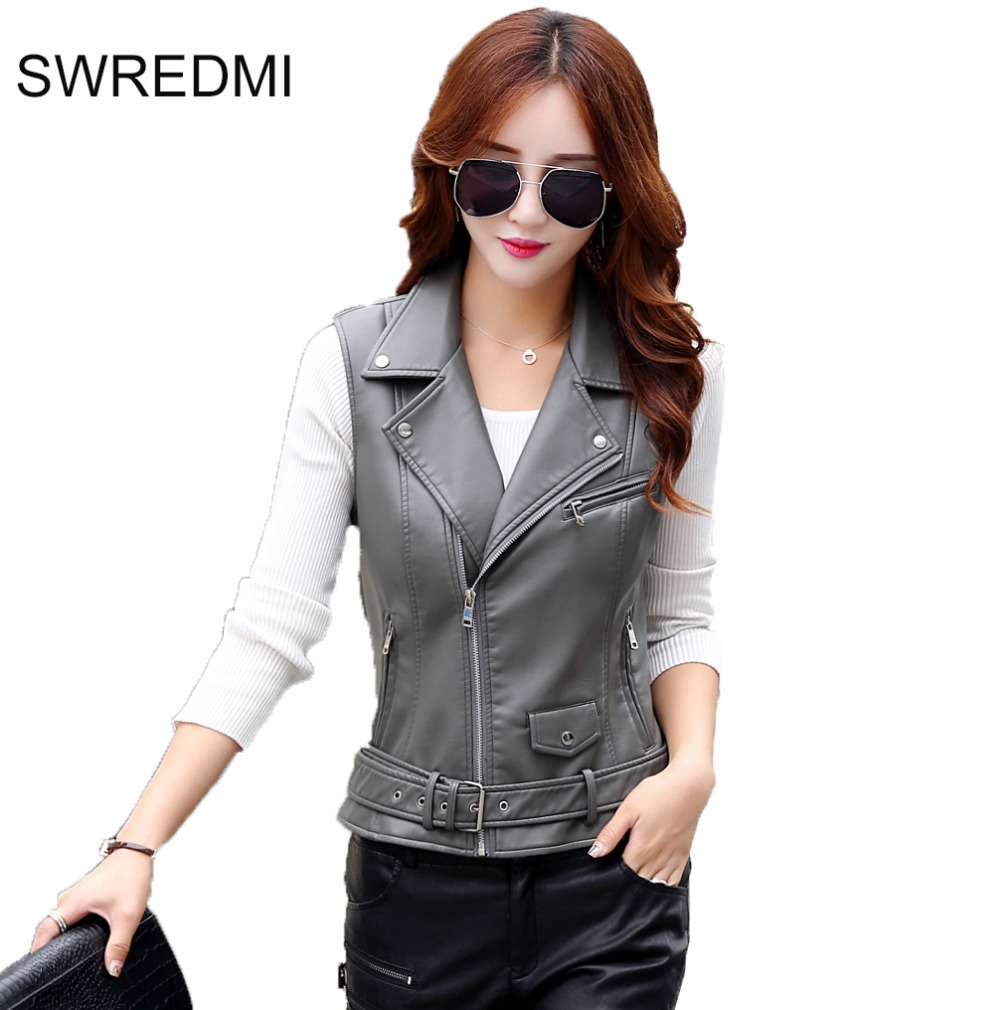 

Women Vest 2017 New Arrival Sleeveless Leather Jacket Motorcycle Vest Tops Outerwear Clothing XS-XL Black,Grey,Blue