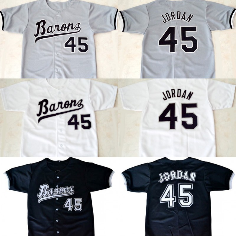 

Michael #45 Jd Birmingham Barons Button Down Jersey White Black Grey 100% Stitched Custom Baseball Jerseys Any Name & Number Free Shipping
