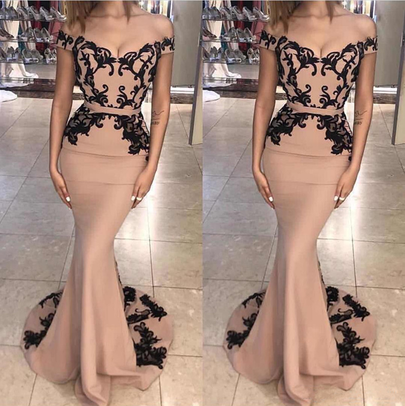 

Elegant Off Shoulder Mermaid Evening Dresses Sweep Train Appliques Prom Dress Custom Made Formal Evening Party Gowns, Orange