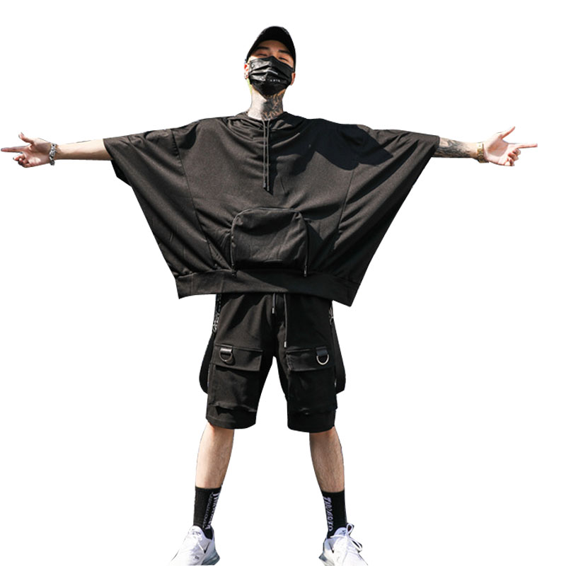 

Men Streetwear Oversized Hip Hop Loose Bat Sleeve Hooded Sweatshirt Male Women Letter Printing Pullover Hoodie, Black