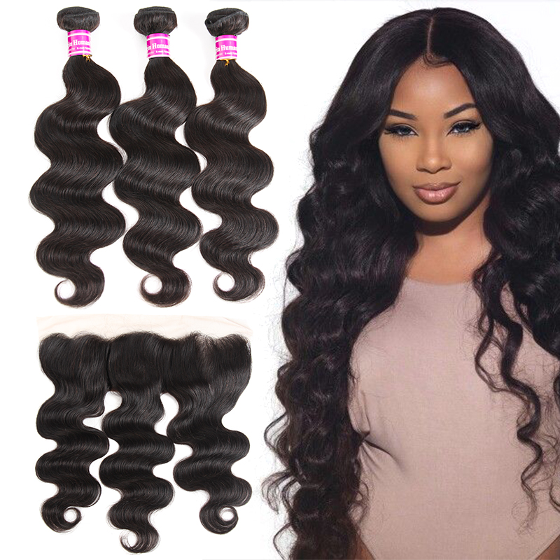 

10A Mink Brazilian Virgin Hair Weaves Body Wave Straight 3 Bundles With 13x4 Ear to Ear Lace Frontal Hair Extensions Human Hair Wefts