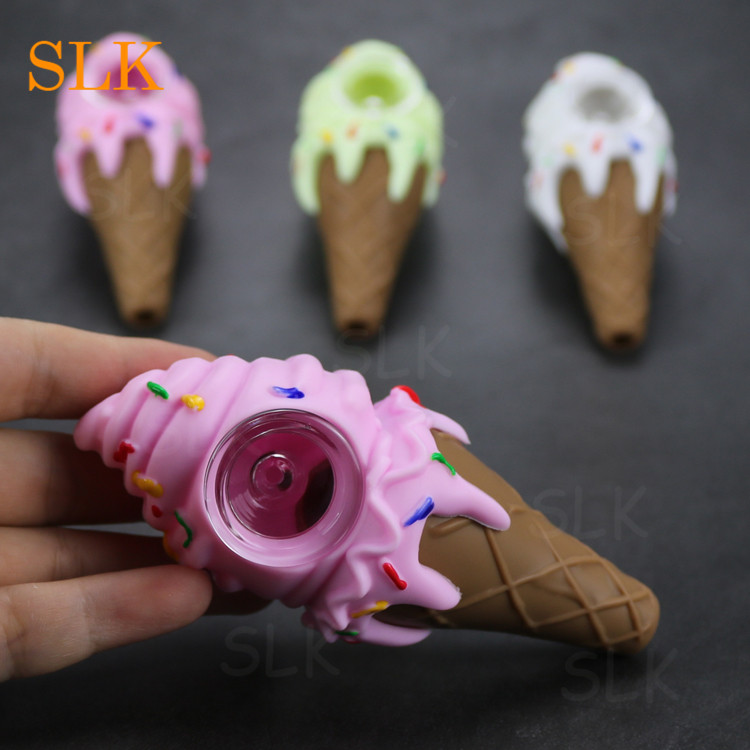 

Ice cream Silicone Tobacco Smoking Cigarette Pipe Water Hookah Bong Crystal glass pipe Shisha Hand Spoon Pipes Tools With glass Bowl