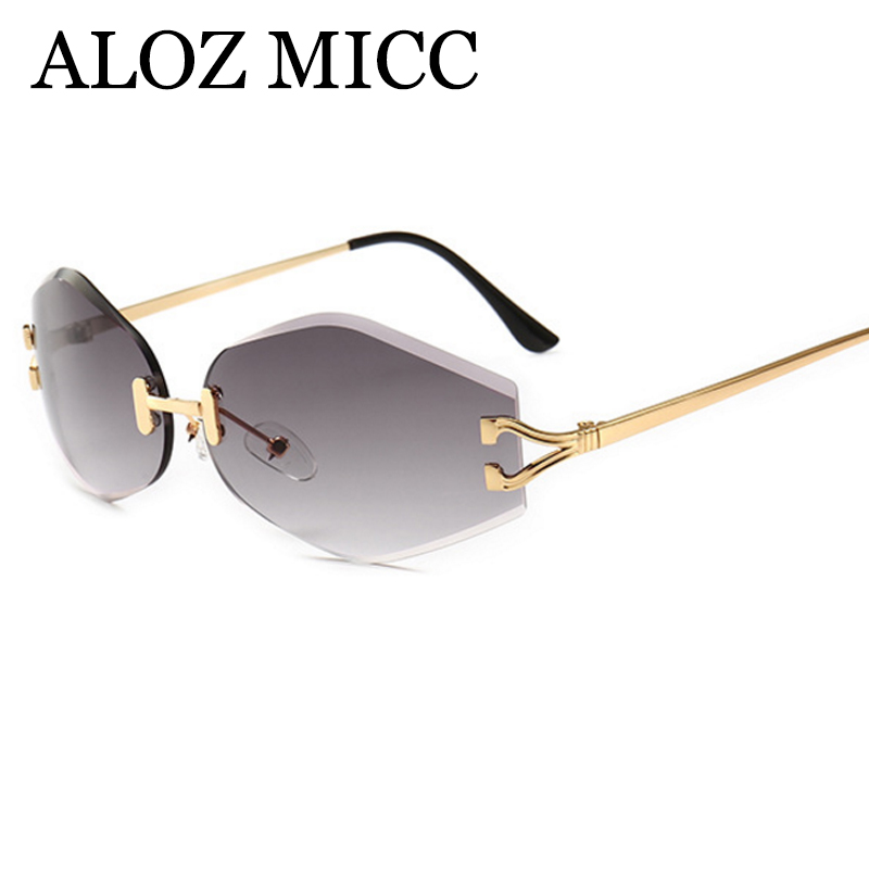 ALOZ MICC nouvelle dame lunettes de soleil sans monture hommes 2018 marque Designer mode cristal océan lentille lunettes de soleil femme ombre UV