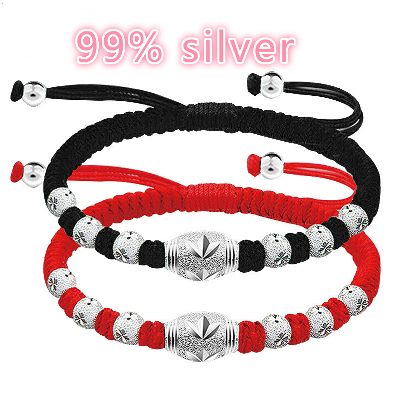 

Bracelet Jewelry 99 Foot Silver Transfer Beads Red Rope Bracelet Men and Women Weaving Hand Strap Couple Bracelet One Pair One Generati