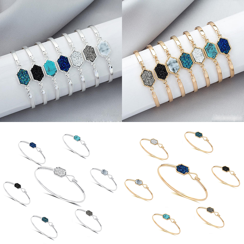 

New Designer Geometric Druzy bangle Luxury faux rhombic Natural drusy stone charm bracelets For women Ladies fashion Jewelry