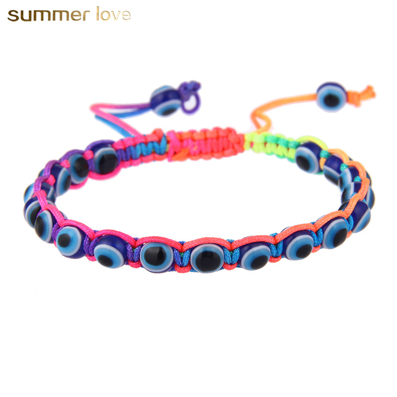 

Fashion Resin Bead Evil Blue Eye Charms Bracelet Multicolor String Rope Braided Bangles Bracelets For Lovers Adjustable Length