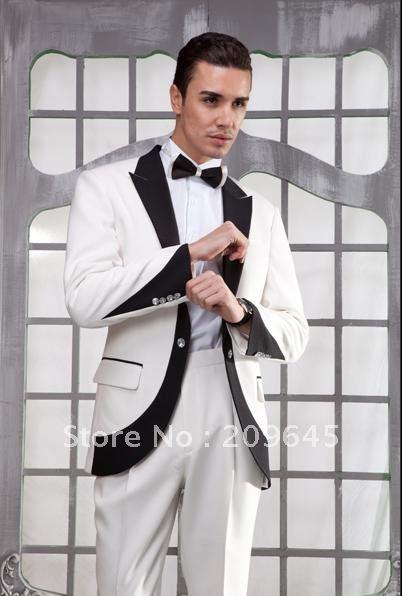 

Handsome White Groom Tuxedos Peaked Lapel One Button Groomsmen Men Formal Suits Business Prom Suit Customize Suits(Jacket+Pants+Tie)NO:85, Same as image