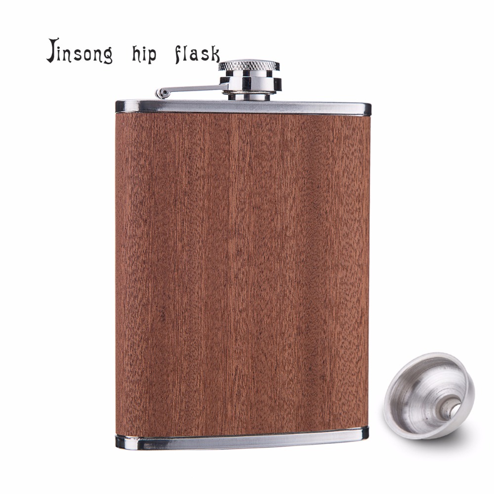 

Natural True Wooden Wrapped 8oz 18/8 Stainless Steel Hip Flask with free funnel