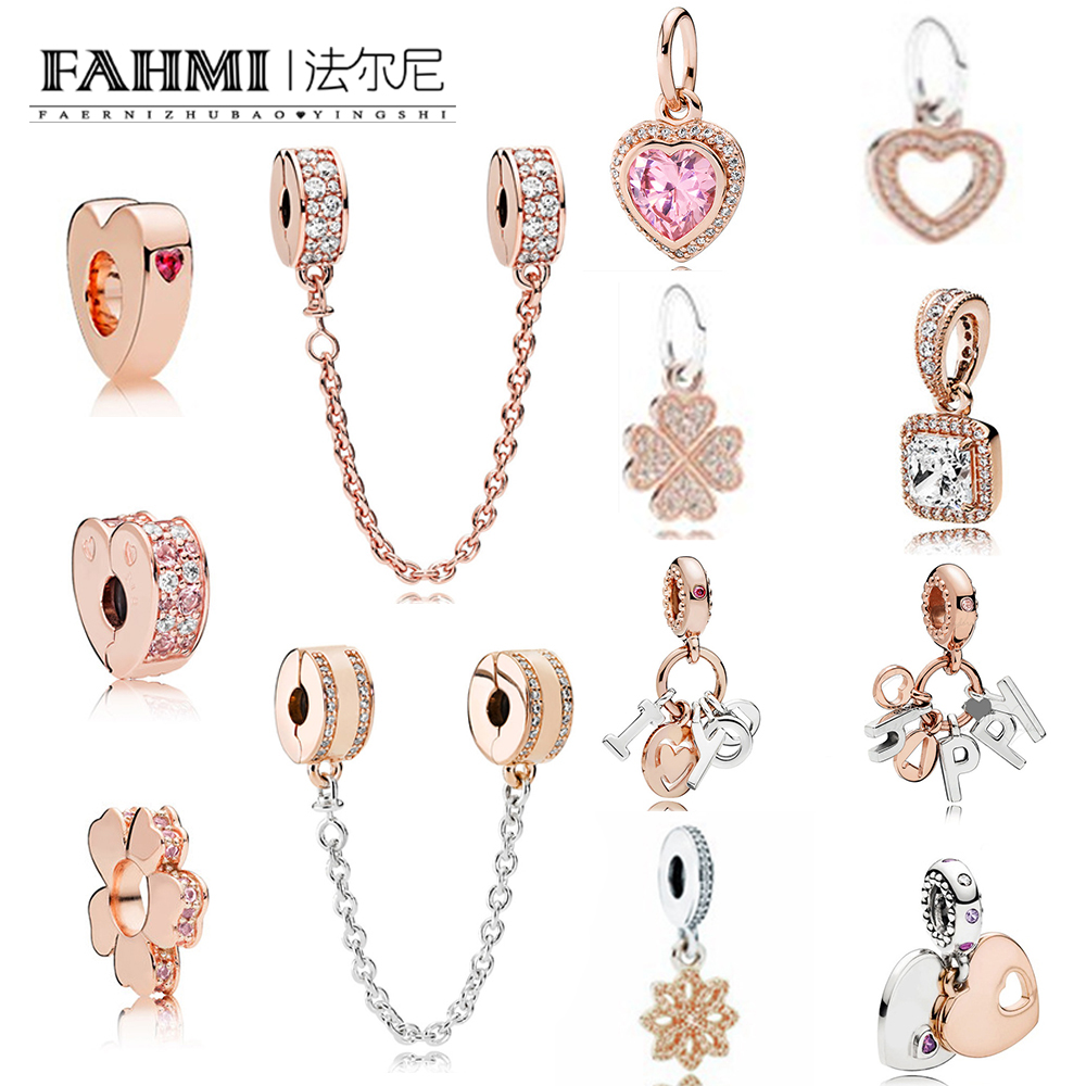 

FAHMI 100% 925 Sterling Silver Charm Rose Gold Seperate Pendant Safety Chain Heart Shaped Snowflake Exquisite Fashion Ladies Jewelry, Black