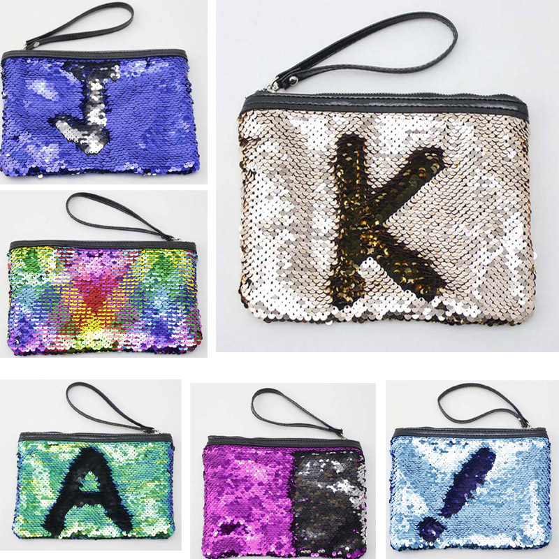 

50pcs 2018 Glitter Mermaid Sequin Evening Clutch Bag Reversible Sequins Coin Wallet Purse Makeup Storage Mix Color Cosmetic Bag, As photos