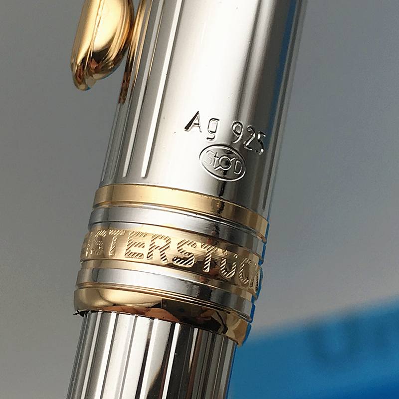 

AG925 Perfect design carrying pen metal barrel with lines pattern silver color writing supplies 163A rollerball, Blue;orange
