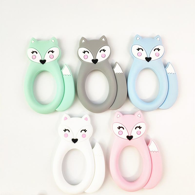 

Large Silicone Fox Teether Teething Baby Toys BPA Free Safe Soft Silicone Animal Chew Beads Soothers Nursing Baby Teething Toys