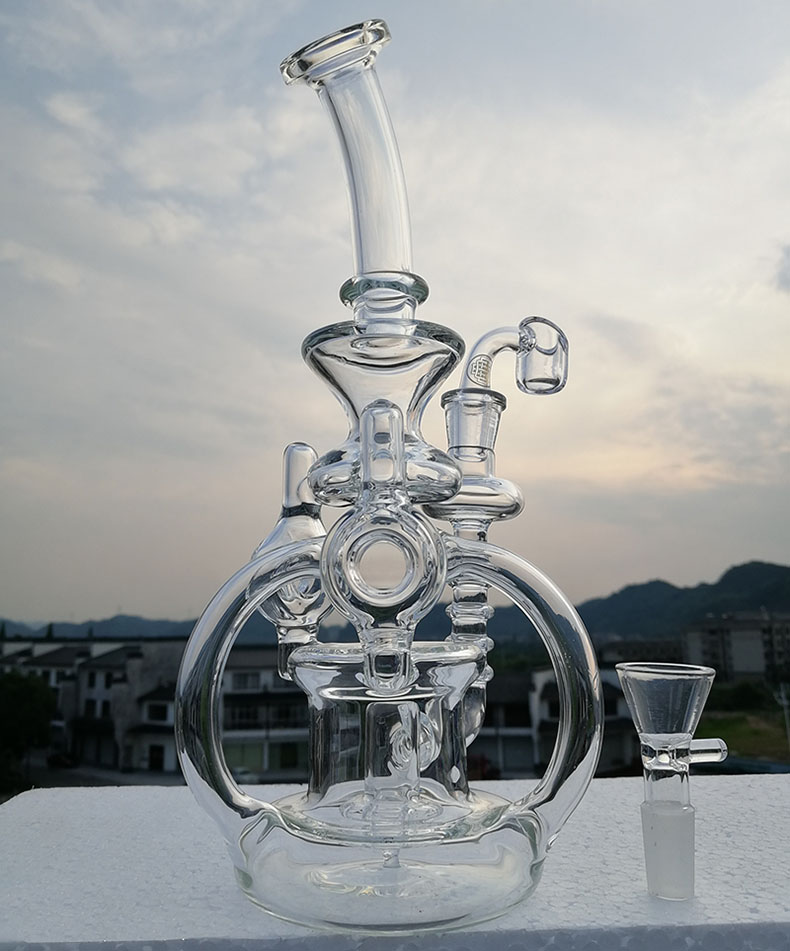 

Bong! new glass recycler water pipe oil rig with thick 4mm quartz banger glass bong oil rig 14.4mm joint