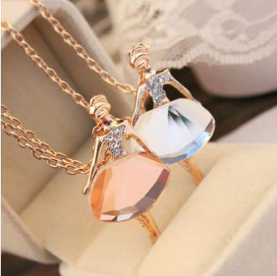 

Gold Silver Chain Shiny Crystal Ballerina Girl Pendant Necklace Statement Long Necklace Jewelry Female Long Necklace