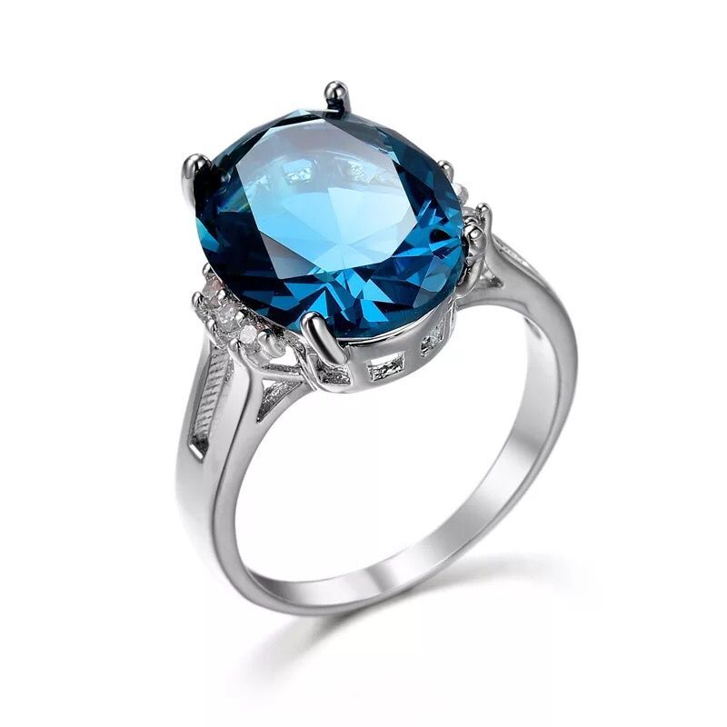 MGFam (241R) Ink-blue colour Oval Zircon Rings Jewelry For Women White Gold Plated Cubic Zircon