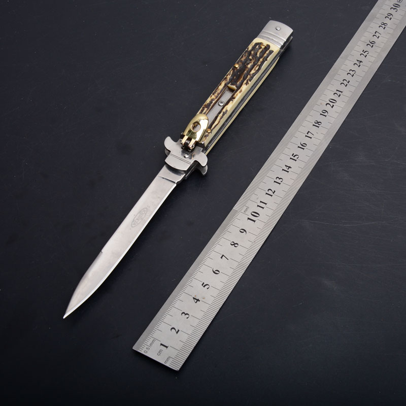 

2018 MICRO Italy 11 Inch Italian Godfather Mafia Stiletto Tactical Pocket Knife 7Cr17Mov Bone Handle Auto Rescue Gift Knives EDC Tools