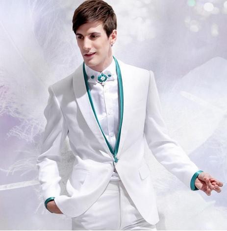 

New Fashion Slim Fit White Groom Tuxedos Shawl Lapel One Button Groomsmen Men Business Formal Suit Party Prom Suit(Jacket+Pants+Bows Tie), Royal blue