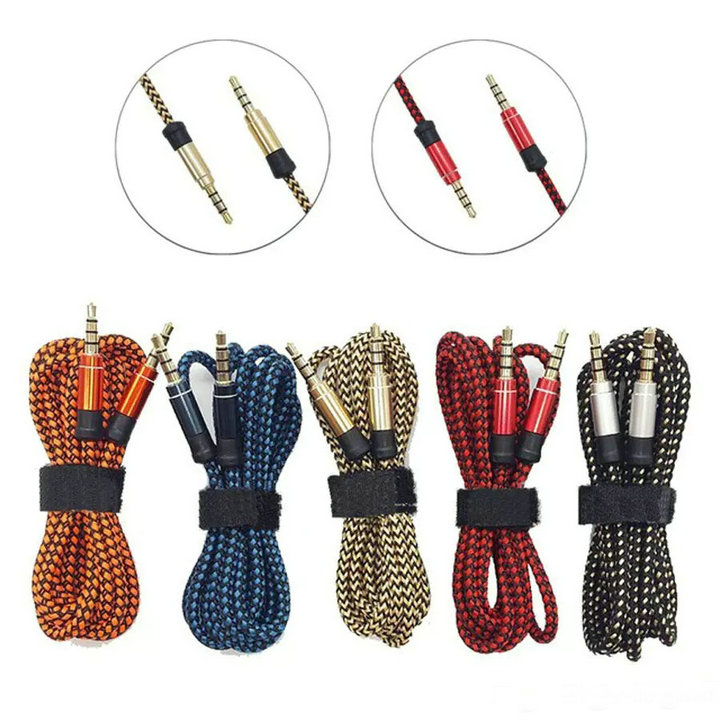 

1.5M 5FT Braid Aux Cable Unbroken Metal Connector 3.5MM Male to Male Car Audio Extension Auxiliary Braided Cable OM-T9, Mixed color