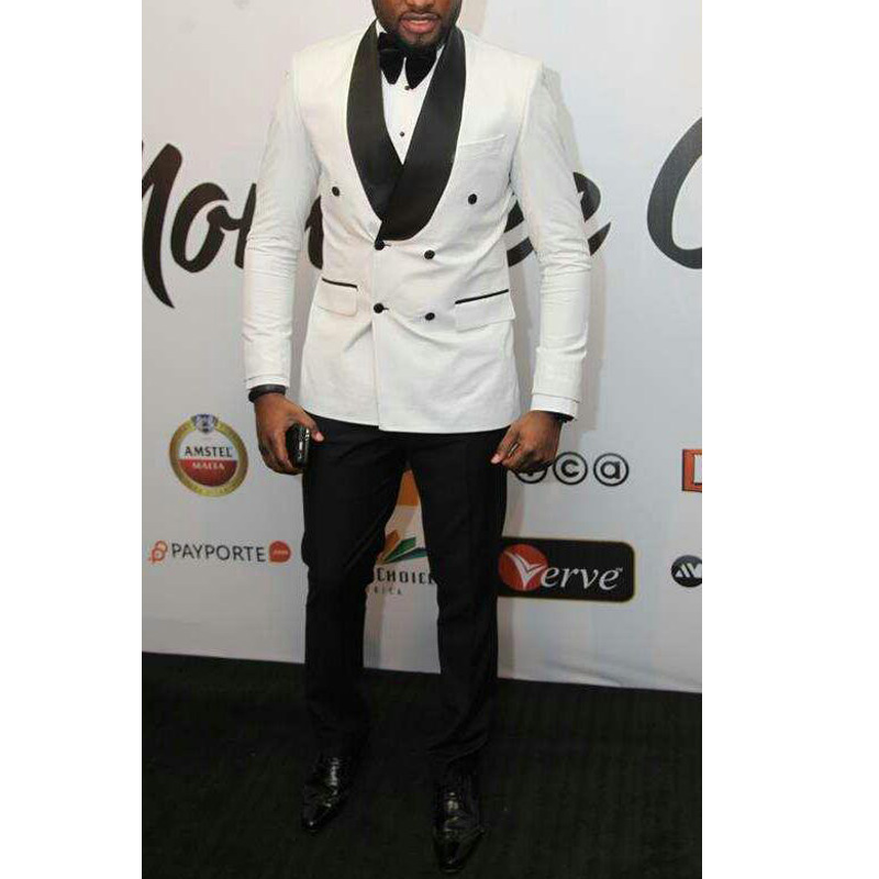 

White and Black Wedding Evening Party Men Suits 2018 Classic Style Double Breasted Shawl Lapel Wedding Groom Tuxedos (Jacket + Pants ), Same as image