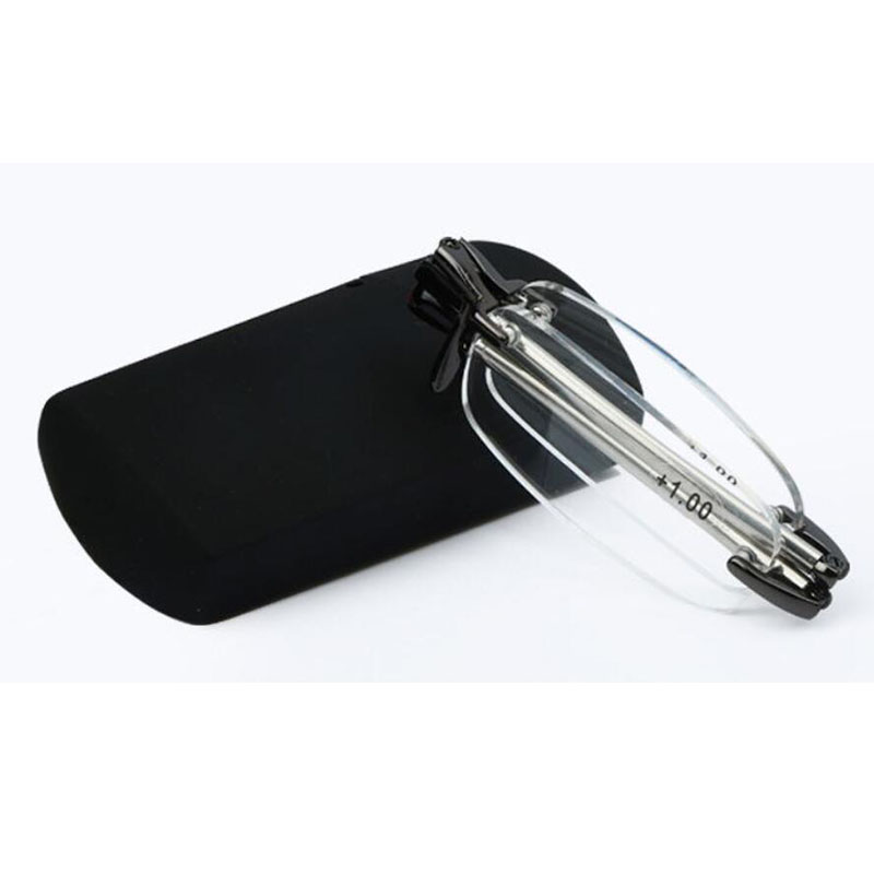 

Folding Rimless Reading Glasses Portable Foldable Eyeglasses Case Pocket Women Men Eyewear Black Frameless Eye Reader +1.0~+4.0 Strength