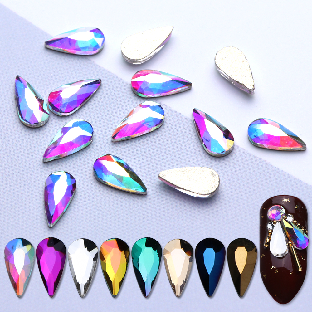 

10pcs Water Drop Nail Rhinestones Crystal Gems AB Strass Stones Melon Seeds Diamond Nail Art Decorations Manicure Tools BER11