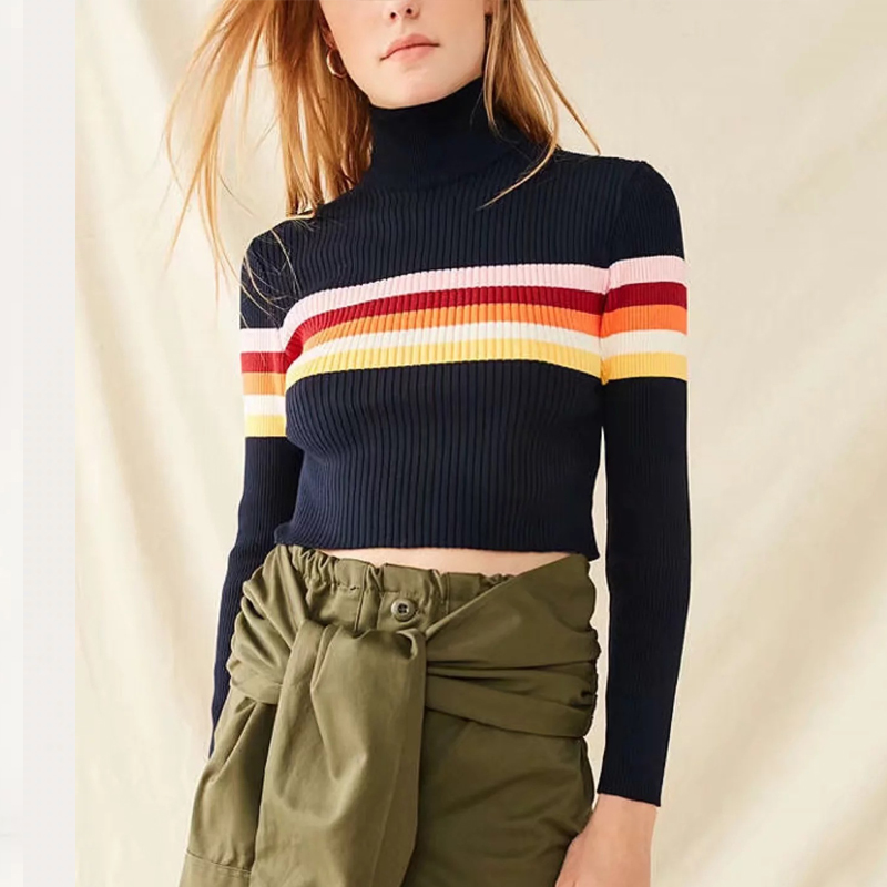 

Rainbow striped turtleneck knitted sweater women jumper Casual long sleeve sweater pullover female Autumn 2017 pull femme, White rainbow