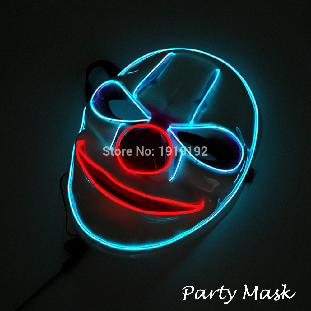 Livraison gratuite Son Clignotant Masques De Clown Rougeoyant 10 couleurs Disponibles El Fil Masque pour Halloween Rave Masque De Fête De Noël Dé