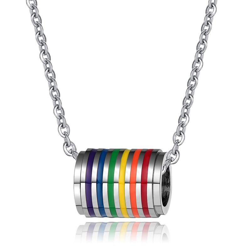 

Homosex Rainbow Loop Necklace Pendant For Men Women Fashion Jewelry Stainless Steel LGBT Pride Homosexual Gift 24" Ball Chain Necklace