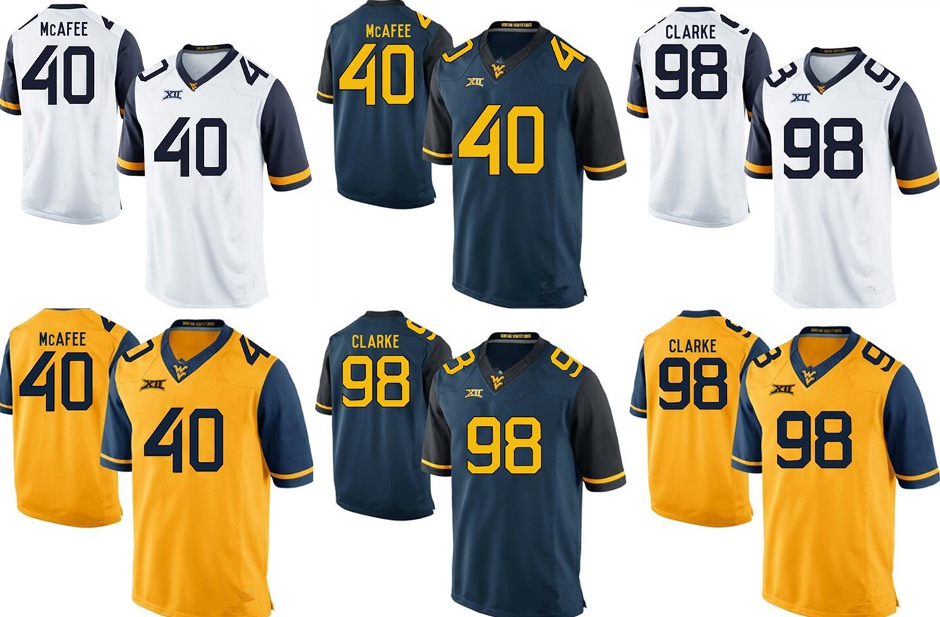 

West Virginia Mountaineers College Football Jerseys Mcafee 40 Will Clarke 98 Mix Order Sport Jersey-factory Outlet, Blue3