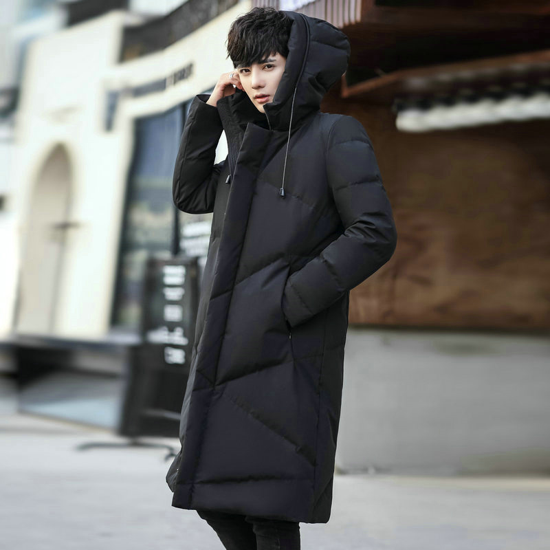 

Winter thickening in the long section of coon jacket men's knees XL coon coat Korean trend warm parkas hombre invierno XD314, Black