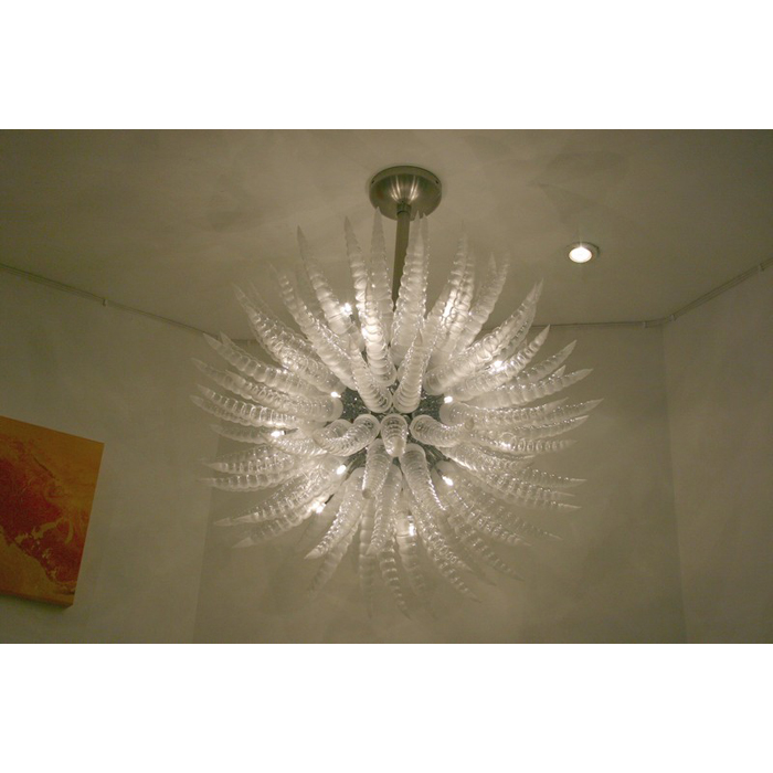 Pure White Colored Chain Pendant Lamps Style Horn Chandelier Art Decoration Lighting Hand Blown Murano Glass Lamp-image-412304945