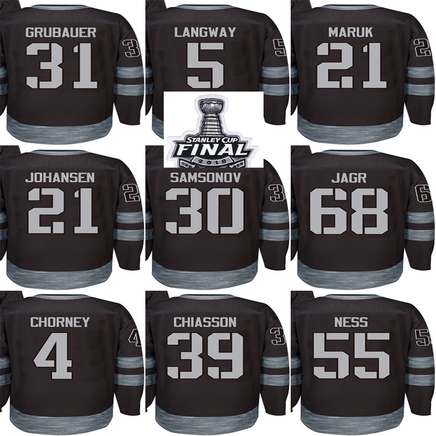 Pas cher 2018 Champions de la Coupe Stanley Hommes Capitals Black 100ème anniversaire Langway Johansen Grubauer Jagr Chorney Chandails de hockey