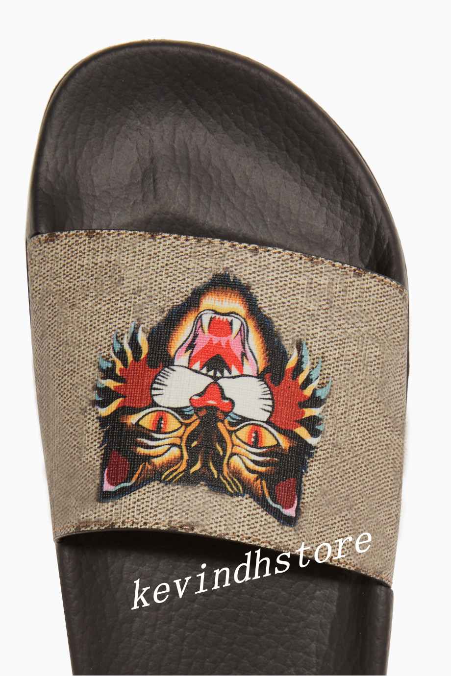 

factory outlet 2018 fashion angry cat print rubber slide sandals for mens and womens summer outdoor beach flip flops, Black