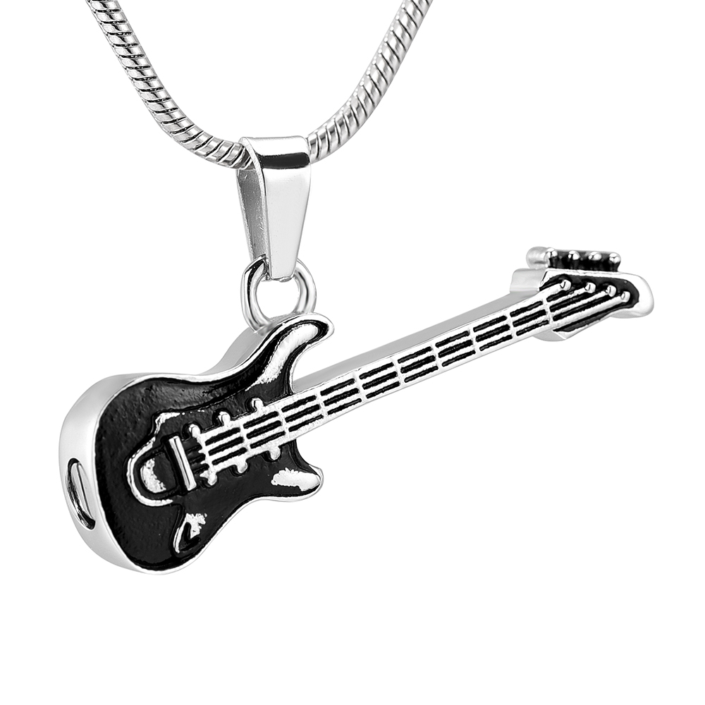 

ZZL085 Silver and black guitar Shape Memorial Urn Necklace Human Ashes Holder Keepsake Jewelry for Musical Lovers
