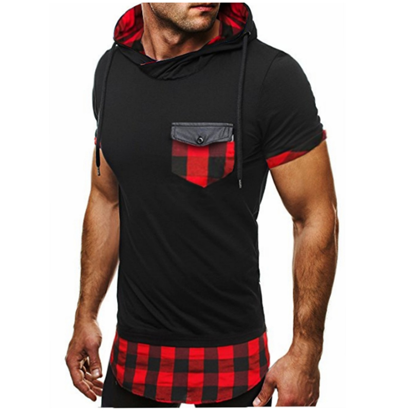Mens T-Shirt Summer Listing Patchwork Hooded Casual Man'S Slim Fit Short-Sleeve T Shirt Men Hip Hop T-Shirt Tops XXL-image-396709820