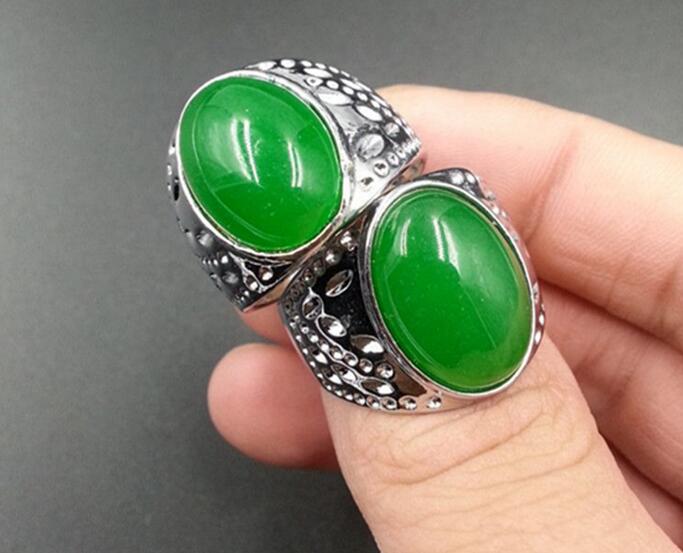 

Natural jade A goods Xinjiang Hetian quartzite jade green emerald oversized men's jade ring