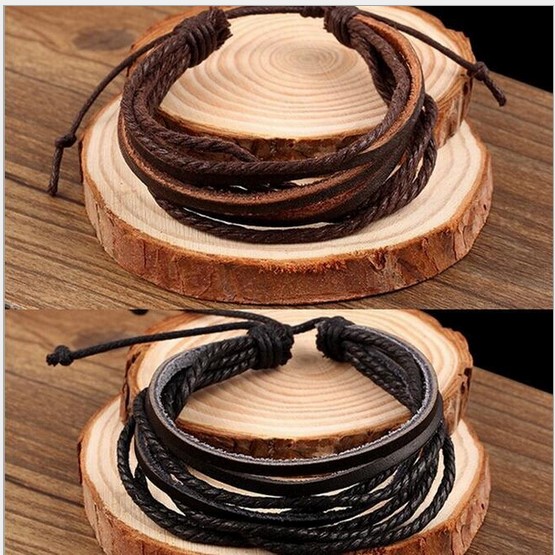 

High quality Woven Genuine Leather Bracelet Multilayer Bracelet Women Men Jewelry Hemp Rope Punk Wristband Bracelets Christmas Gifts Wholesa