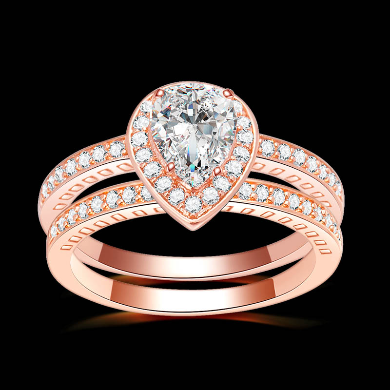

Fashion Jewelry Women Wedding Rainbow couple heart 4ct zircon rose Gold Filled wedding Ring set alliance 1701