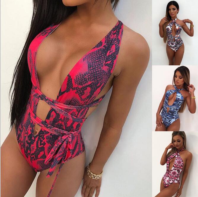 

One Piece Swimsuit Digital More Wearing Ways Snake skin Pattern Print Thin Ladies Swimwear Free Shipping