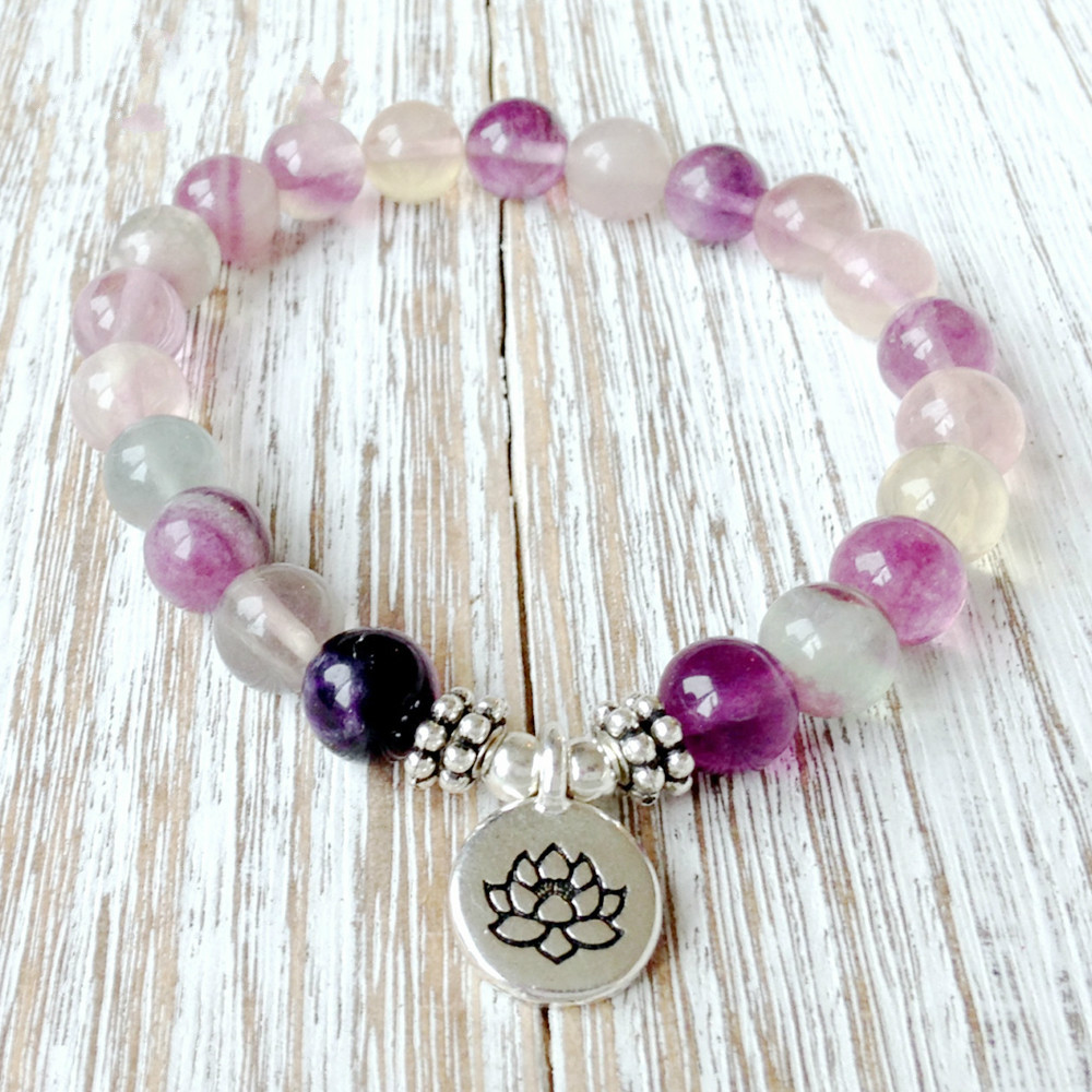 Bracelet de yoga en fluorite naturel Fashion fille de chakra bijoux Aura nettoyage Cristaux de guérison Bracelet Bijoux de poignet