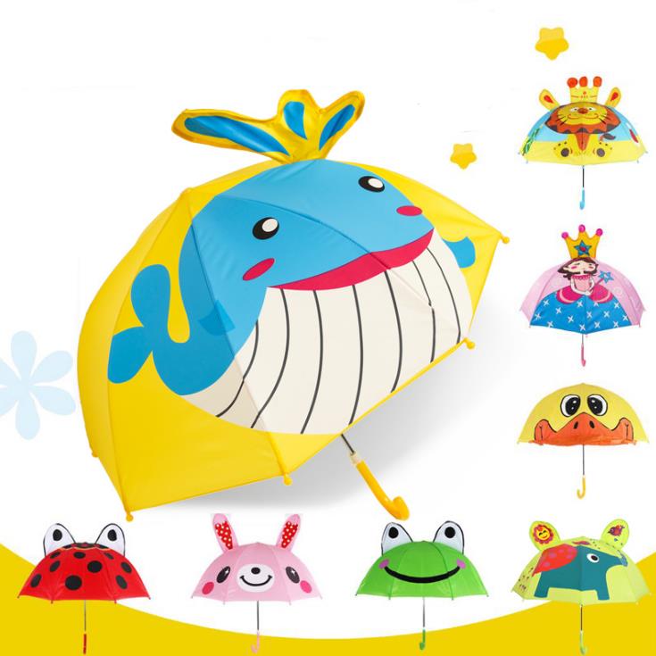 

Children Girl Boy Cute Cartoon Princess Umbrella for Kids 3D Animal Ears Car Long Handle Umbrellas Shark Dinosaur Train Monster, Randomly mixed styles