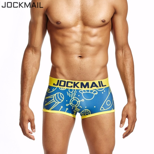 

JOCKMAIL Brand Men's Trunks Fashion low waist sexy Gay Underwear Men Boxer Shorts Sexy Gay Shorts Man male boy underpants Slips, Blue