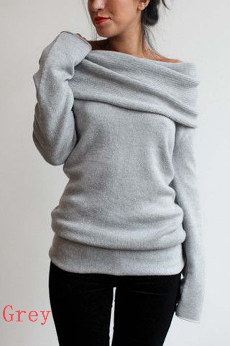 Solide et automne Solide Un grand collier pull en tricot pour femme en train de manches longues épaisses épaisses épaisses 6Couleurs